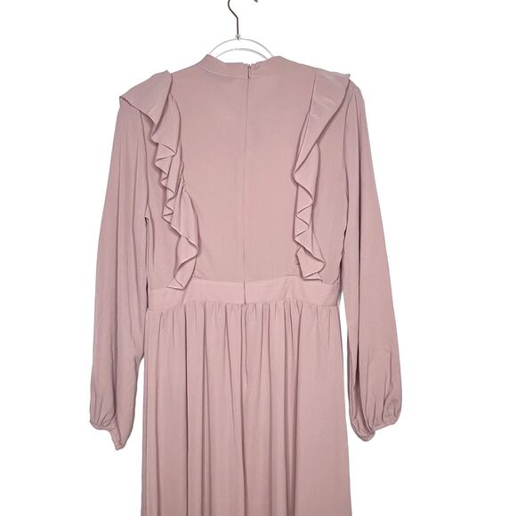 SHEIN Tie Neck Fit & Flare Ruffle Trim Long Sleeve Maxi Dress Rustic Pink Size M - Picture 7 of 11